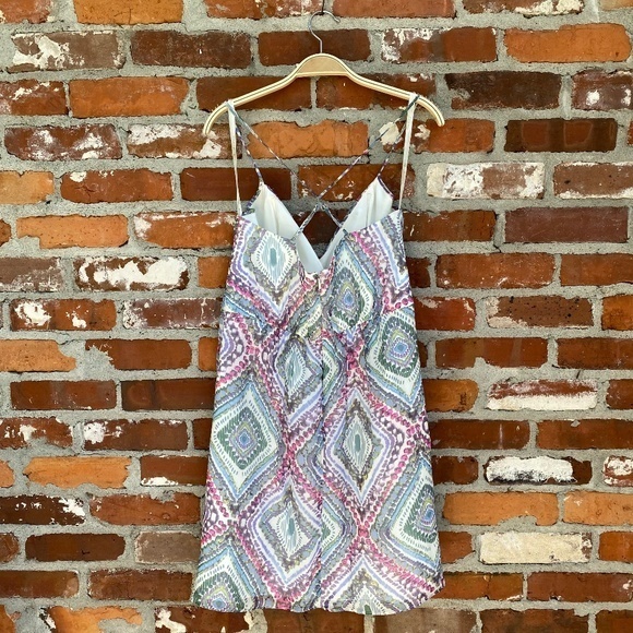 Shoshanna Mia Silk Mini Dress Geometric Diamond Print‎ Size 10 Spaghetti Strap - Picture 4 of 6